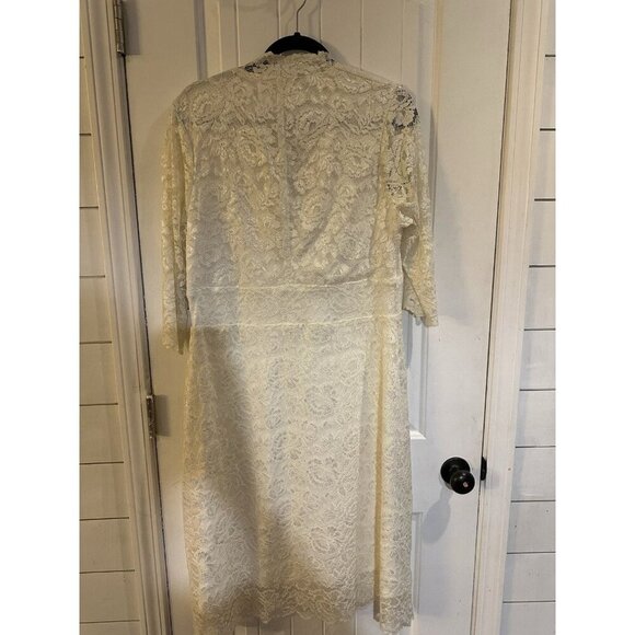 NWT Kiyonna Bridal Womens Bella White Lace V-Neck 3/4 Sleeve Midi Dress PLUS 1X - Picture 6 of 6